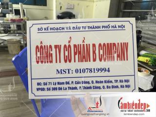 Biển công ty b company mica trắng in UV mặt trước