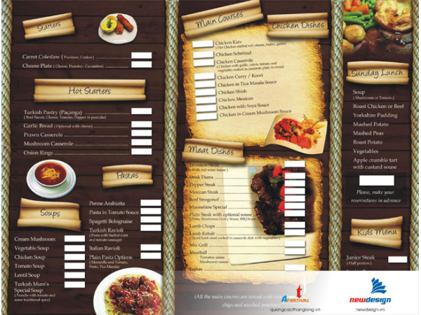 Mẫu menu – thực đơn nhà hàng