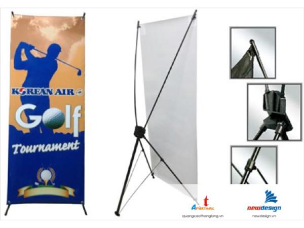 Thi công kệ giá chữ X, Standee cuộn nhôm
