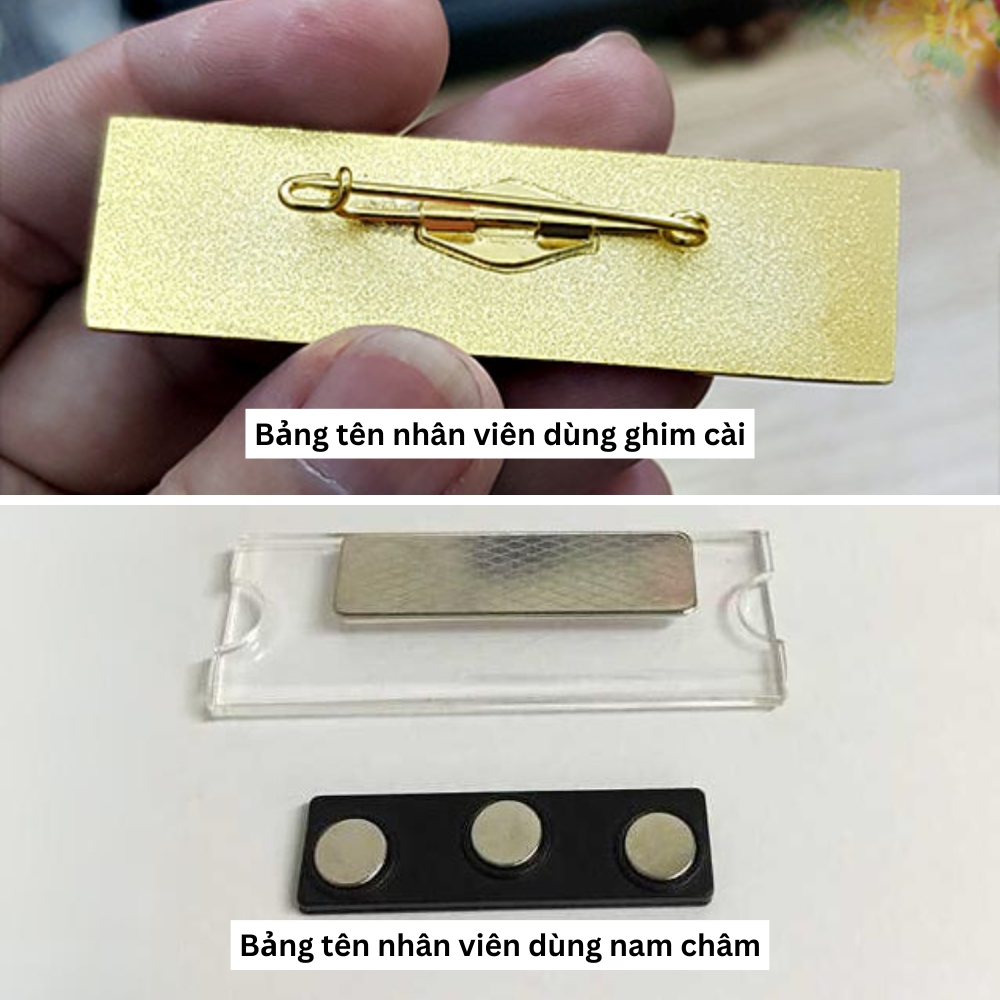 Bảng tên nhân viên nam châm và ghim cài