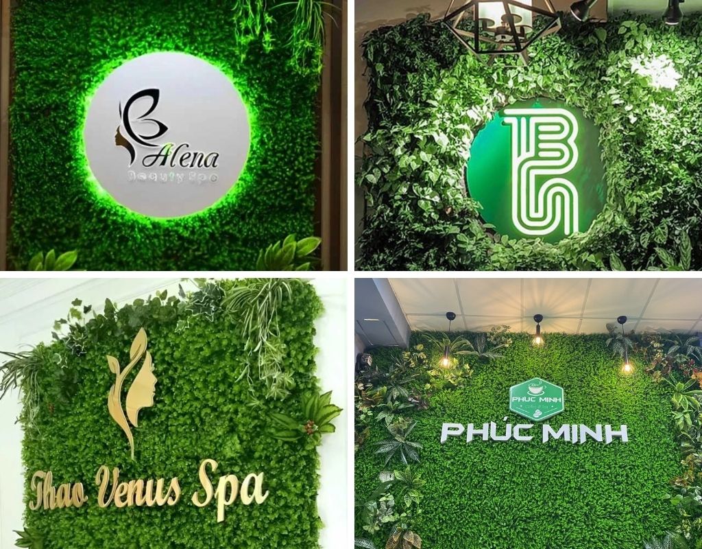 Backdrop cỏ gắn logo, bảng quảng cáo