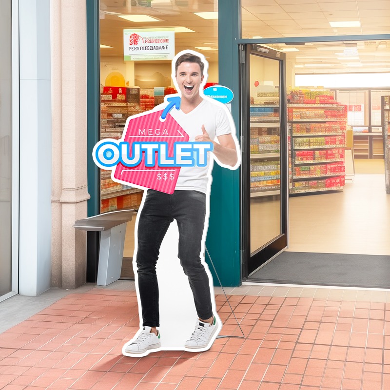 Standee quảng bá trước cửa hàng tiện lợi 