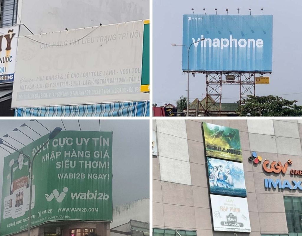 Biển quảng cáo bạt dễ bị bạc màu và chảy vệt trắng như ảnh