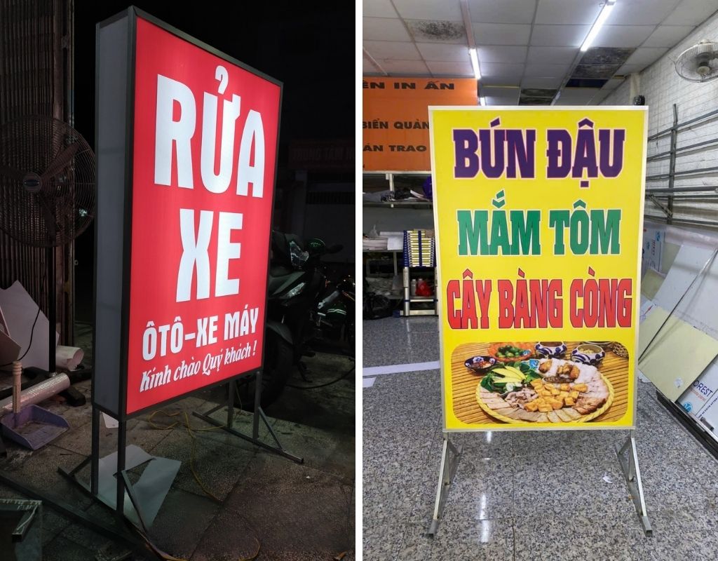 Biển hộp đèn hiflex khi bật đèn sẽ thấy rõ vệt sáng dài của bóng tuýp