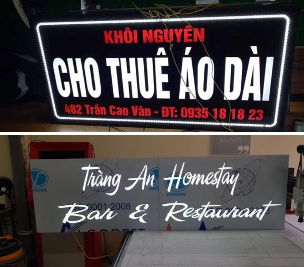 Hộp đèn alu âm bản ứng dụng làm biển hiệu chính