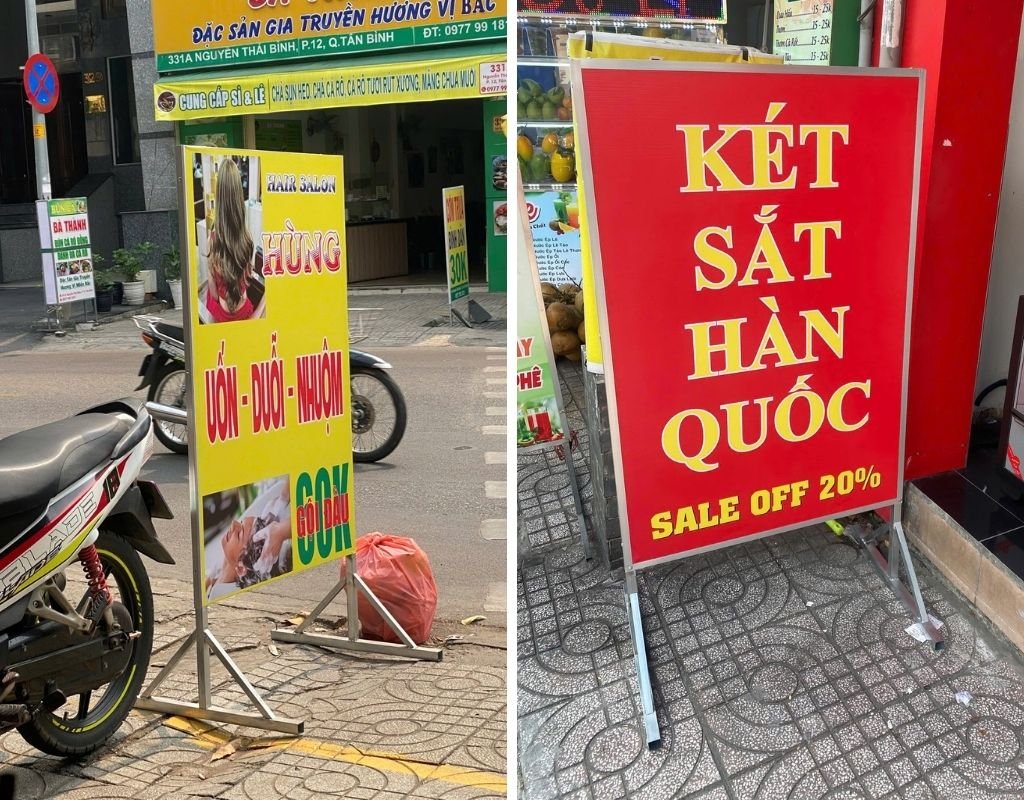 So với các biển vẫy lắp trên cao thì biển vẫy đứng to hơn, linh hoạt hơn