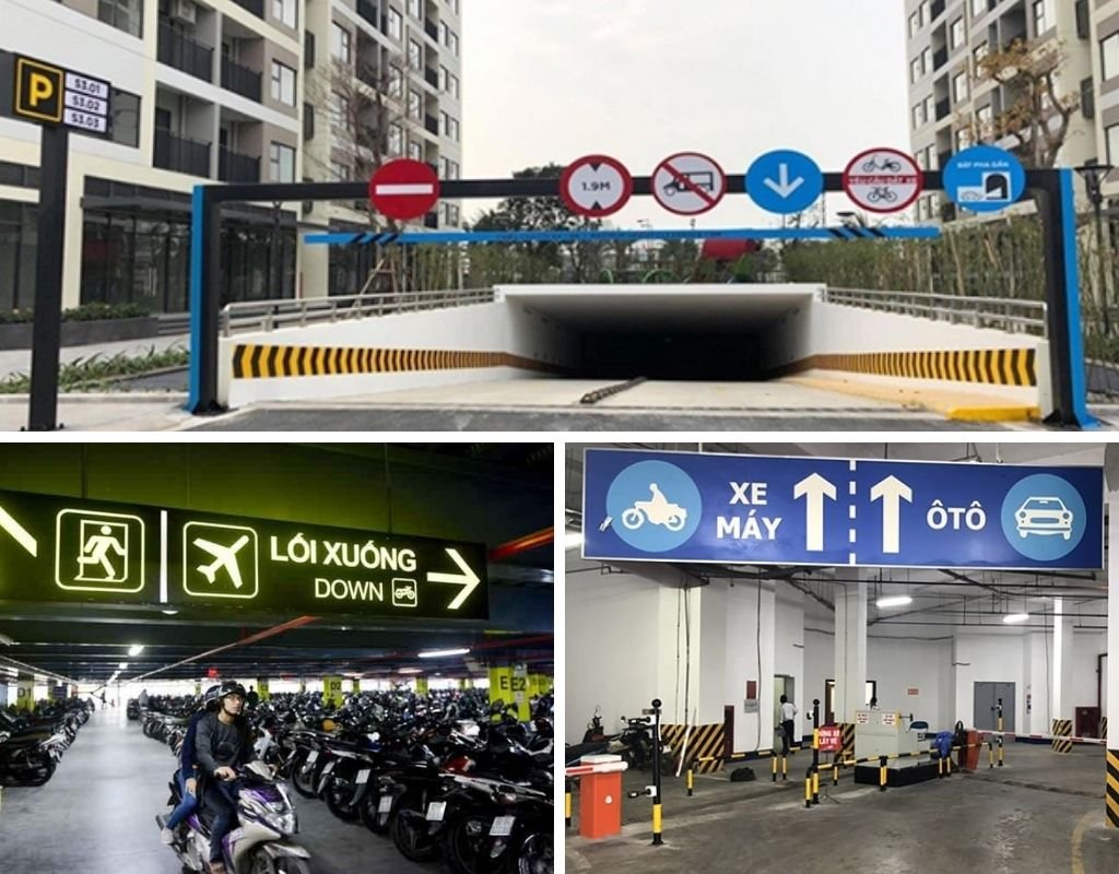 Một vài biển chỉ dẫn ở hầm/bãi đỗ xe
