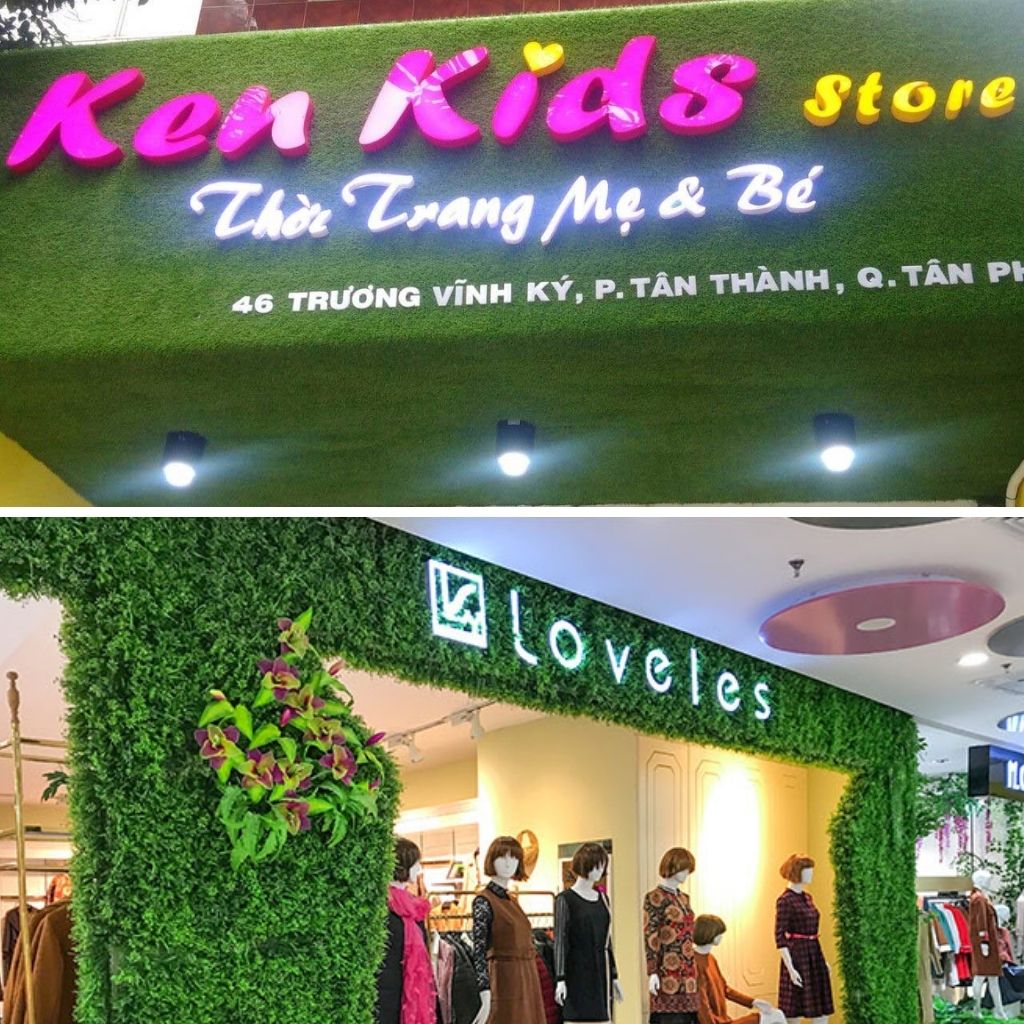 Biển shop quần áo bằng cỏ nhân tạo