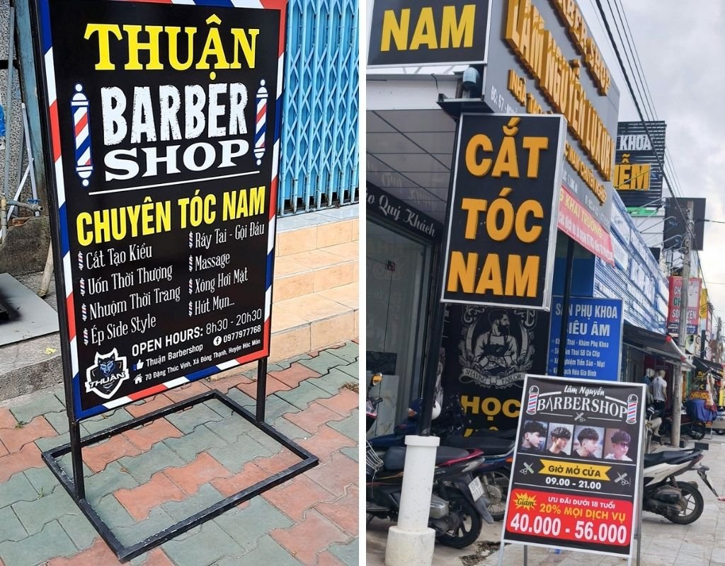 Kết hợp hình ảnh barber pole vào các biển hiệu cắt tóc nam