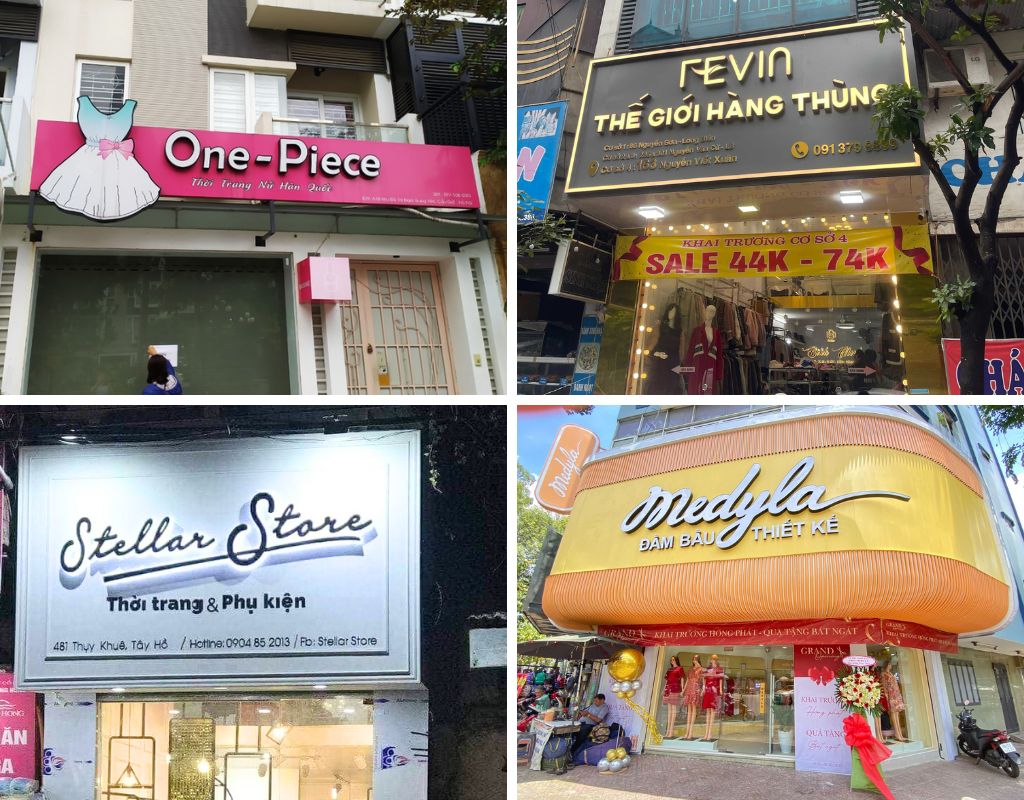 Biển shop quần áo có thể kết hợp nhiều vật liệu khác nhau