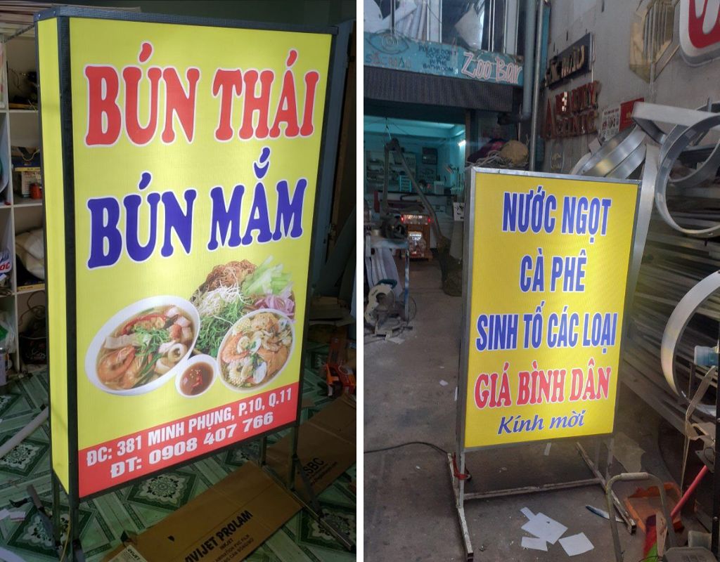 Hộp đèn hiflex thường dùng làm biển hiệu, biển vẫy đứng dễ di chuyển